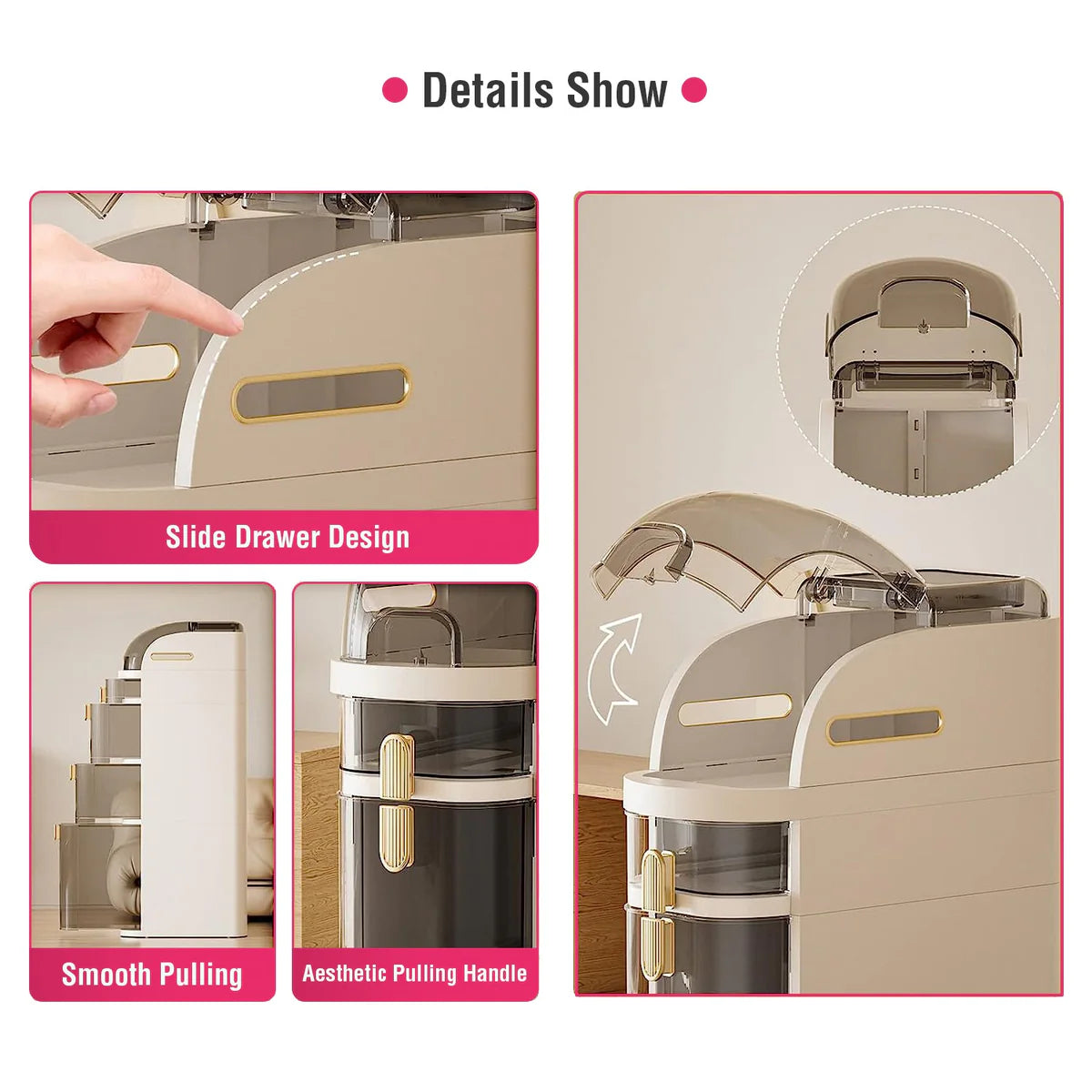 Tower Cabinet Organizer,Narrow Slim Gap Side Rolling Storage with Clear Drawers for Small Space