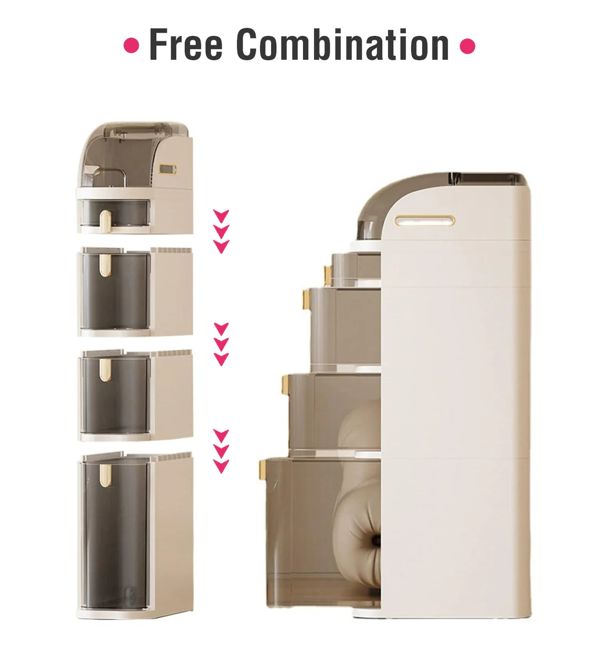 Tower Cabinet Organizer,Narrow Slim Gap Side Rolling Storage with Clear Drawers for Small Space