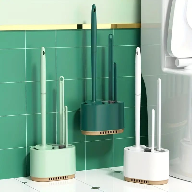 Toilet Brush and Holder Set, 3 in 1 Wall Mounted Toilet Cleaning Set