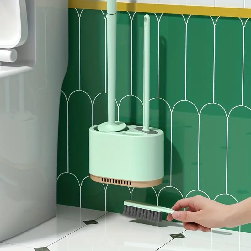Toilet Brush and Holder Set, 3 in 1 Wall Mounted Toilet Cleaning Set