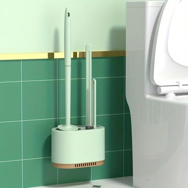 Toilet Brush and Holder Set, 3 in 1 Wall Mounted Toilet Cleaning Set