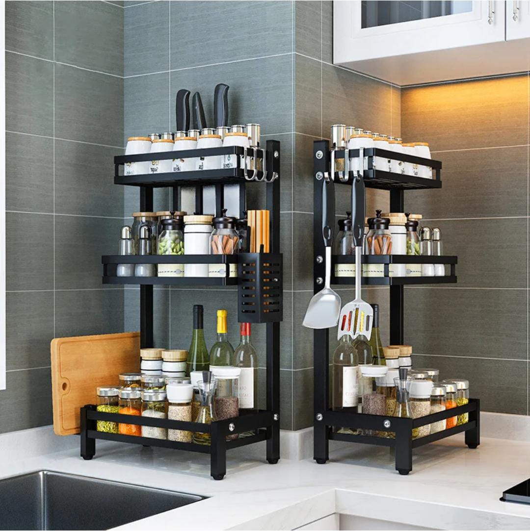 3 Tier Kitchen Organizer Spice Box Storage With  Knives Holder