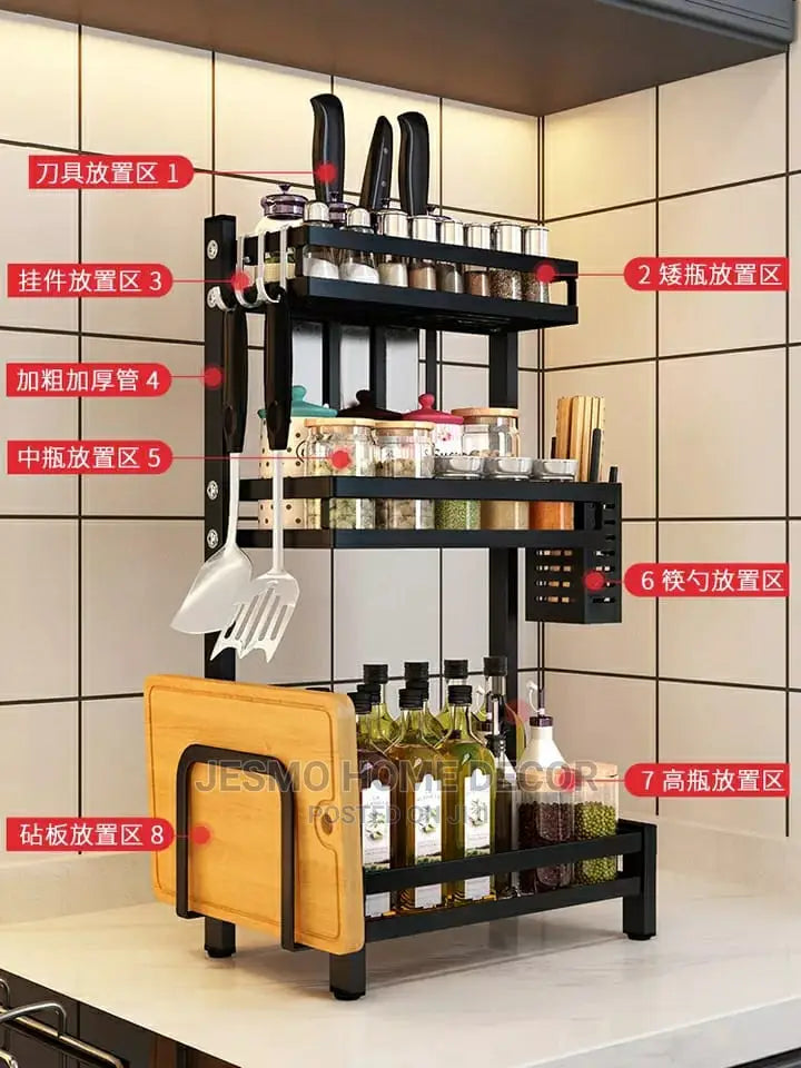 3 Tier Kitchen Organizer Spice Box Storage With  Knives Holder