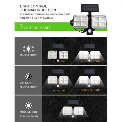 مصباح LED يعمل بالطاقة الشمسية مع مستشعر الحركة - مصباح يعمل بالطاقة الشمسية للاستخدام الداخلي والخارجي ومقاوم للماء مع رأس قابل للتعديل 