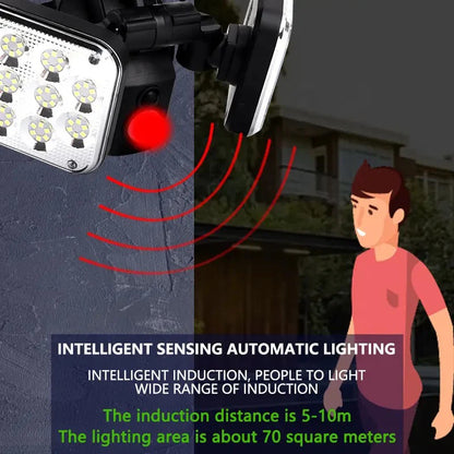 مصباح LED يعمل بالطاقة الشمسية مع مستشعر الحركة - مصباح يعمل بالطاقة الشمسية للاستخدام الداخلي والخارجي ومقاوم للماء مع رأس قابل للتعديل 