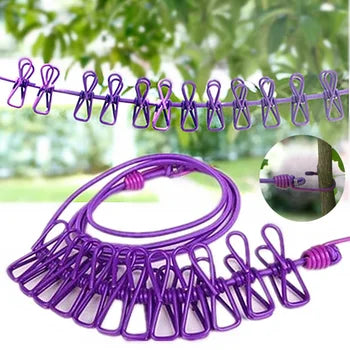 Retractable Elastic Clothesline With 12 Clips Hanger