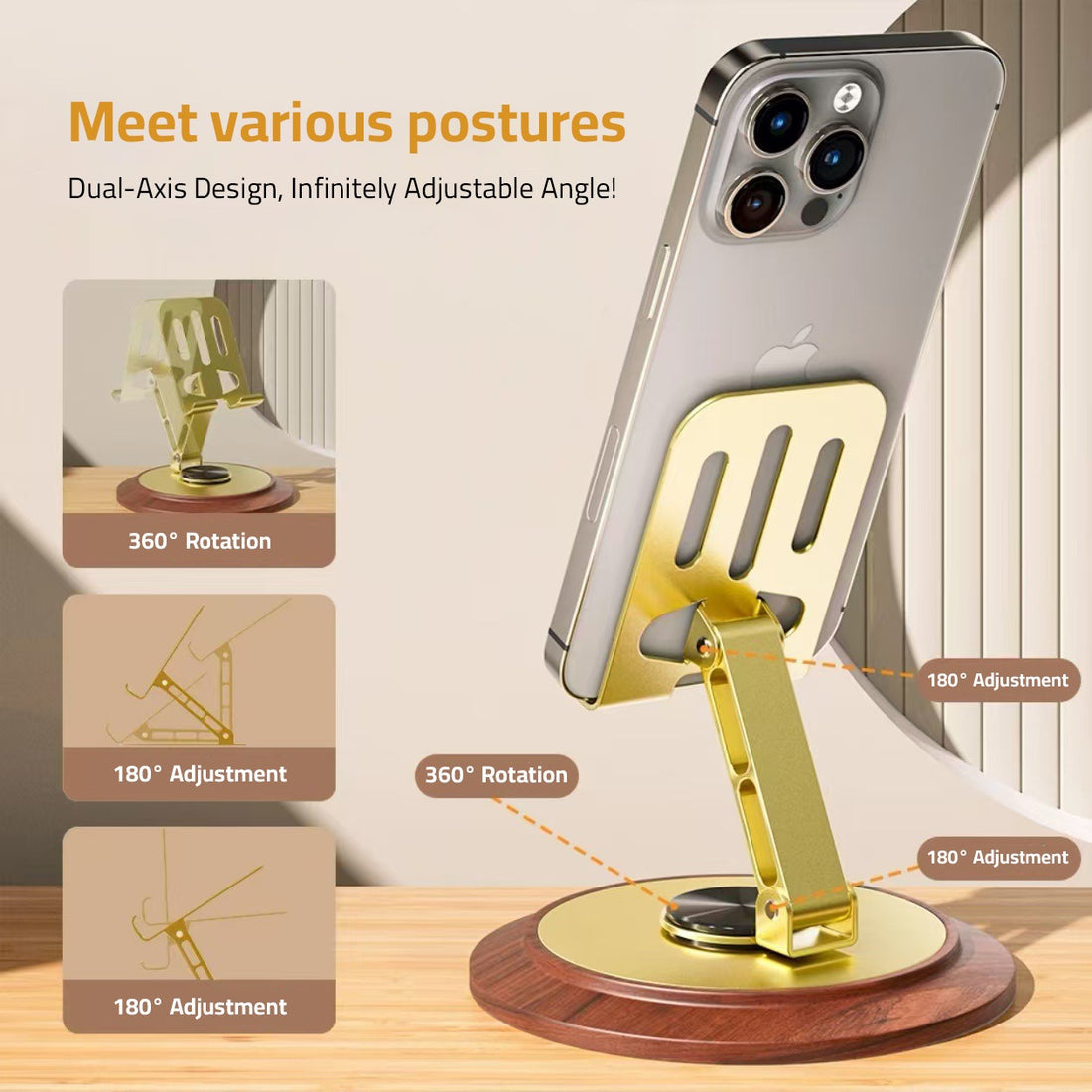 Mobile Phone Holder Rotatable, Phone Stand for Desk, Foldable Phone Mount.