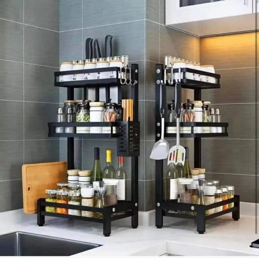 3 Tier Kitchen Organizer Spice Box Storage With  Knives Holder