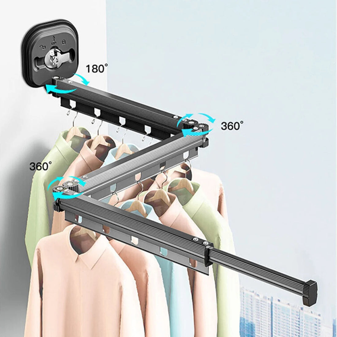 Retractable Suction Cup Clothes Drying Rack - Folding Laundry Rack with Extension Pole